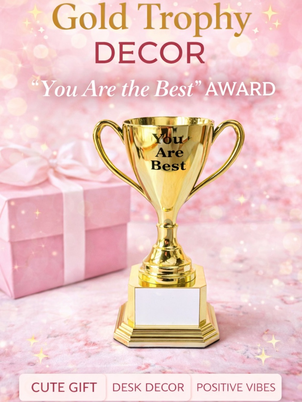 Gold Trophy Decor “You Are the Best” Award Cute Desk Decor